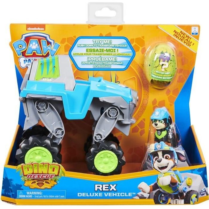 PAT PATROUILLE - VEHICULE + FIGURINE DELUXE REX DINO RESCUE Paw Patrol - 6059329 - Jeu Jouet Enfant - Voiture transformable