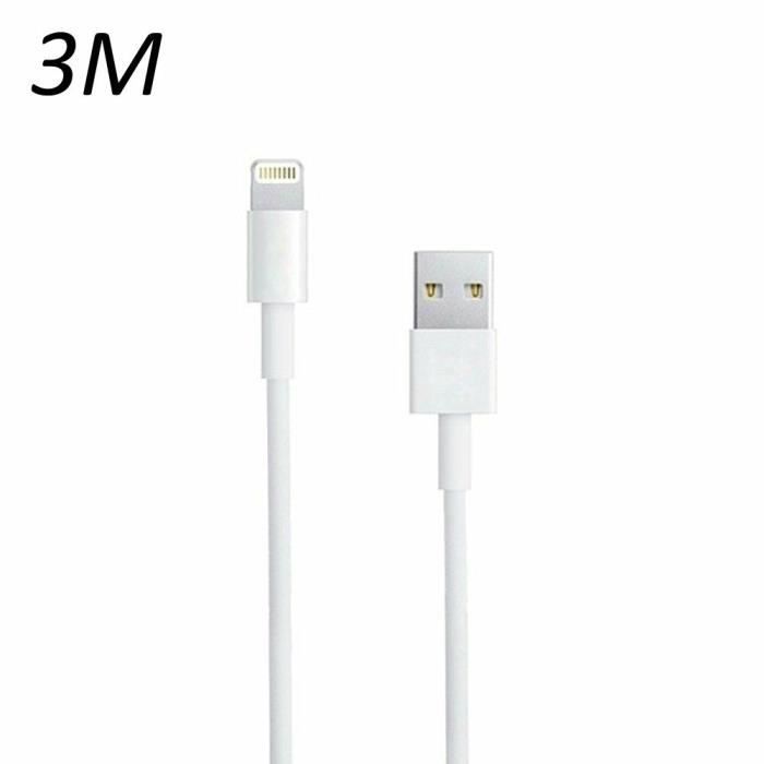Cable Blanc USB 3M pour iPad 4 - Air - Air 2 - Air 2019 [Toproduits®]