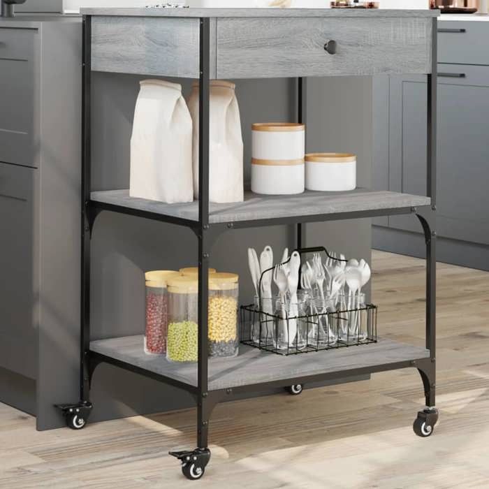 vidaXL Chariot de Cuisine Étagère avec Roues Chariot de Service Meuble de Rangement Salon Salle de Bain Intérieur Sonoma 842374