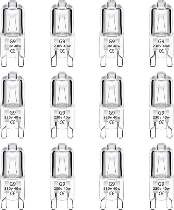 Lot de 12 Ampoule Halogène G9 40W 230V Dimmable 0-100% 480LM Blanc Chaud 2700K G9 Bi-Pin Base Halogène Lampe Sans Scintillement