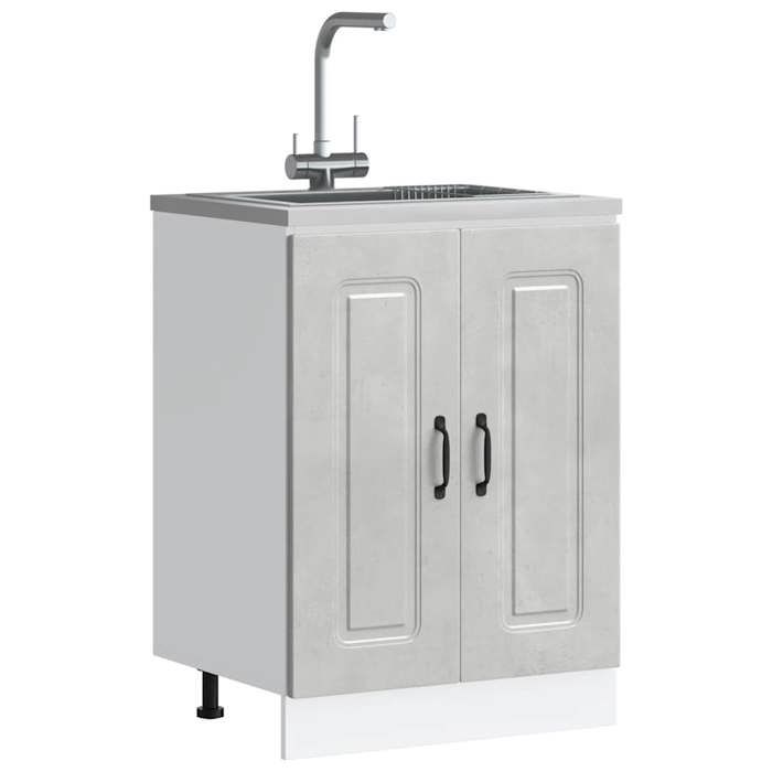 vidaXL Meuble bas pour évier Kalmar gris béton bois dingénierie meuble bas de cuisine meuble bas de cuisine avec porte 853441