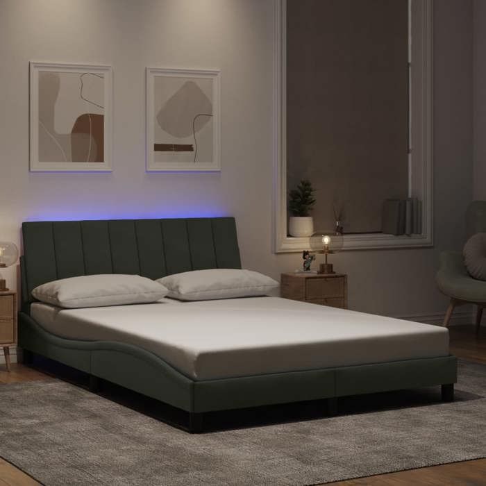 SALE 2025Structure/Cadre de lit avec LED - Lit 2 personnes - gris clair - 140x190cm velours 26.12 Kg 5324