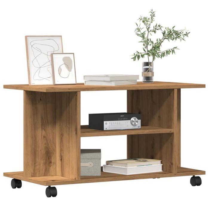 Meuble TV/Meuble HIFI - CLOUD - roulettes chêne artisanal - 80x40x45 cm bois ingénierie S90