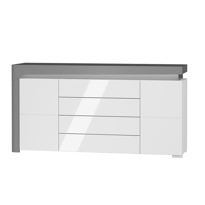 Buffet 2 portes 4 tiroirs Petits-meubles - Teo - 158 x 43 x 82cm - Blanc et gris