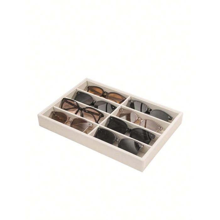Organisateur lunettes de soleil plateaux velours beige 8 compartiments présentoir pour lunettes montres bijoux hommes femmes Organisateur lunettes de soleil plateaux velours beige 8 compartiments présentoir pour lunettes montres bijoux hommes femmes