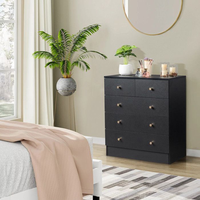 Commode de chambre 5 tiroirs avec poignée Style scandinave moderne 66 x 33 x 73cm Noir Commode de chambre 5 tiroirs avec poignée Style scandinave moderne 66 x 33 x 73cm Noir