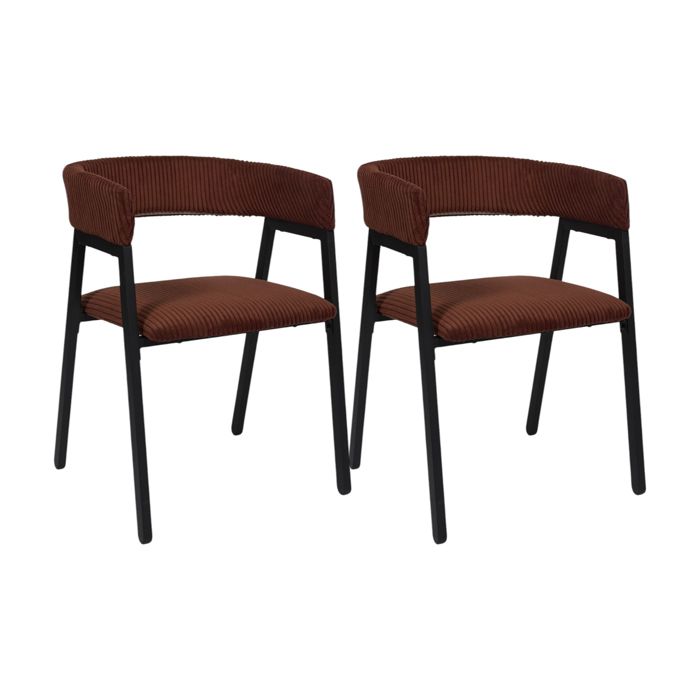 Lot De 2 Chaises - Home Deco Factory - Scott - Design - Côtelé - Rouge Et Noir