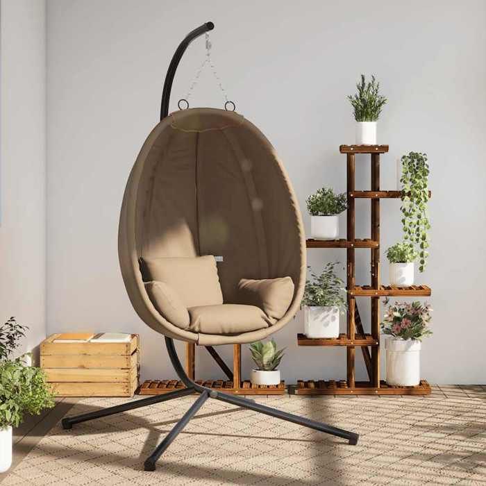 BEST-HOME Chaise suspendue en forme dœuf et support taupe rotin et acier - pour adulte/enfant - 1/2 places nvq7571