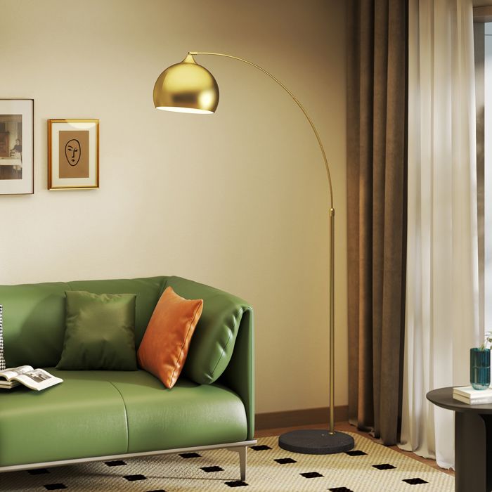 Lampadaire - lampe salon arc - HOMCOM - abat-jour doré E27 40 W marbre longueur réglable 110-115cm moderne - métal - doré