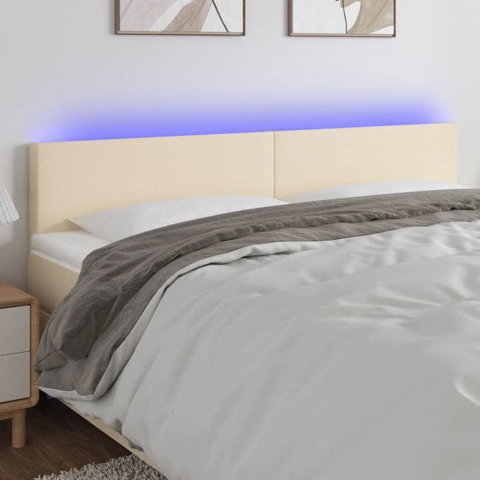 CHIC Tête de lit et lumières LED - Armoire de Tête Lit pour lire - Crème 200x5x78/88 cm Tissu@SARA581658