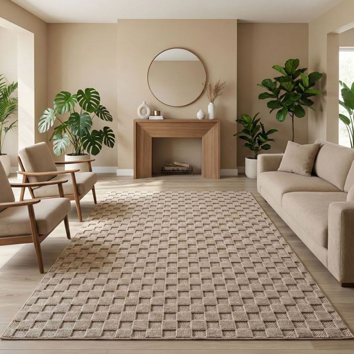 Carpetsale24 Tapis 160x230 cm Beige Design à Carreaux Bouclé Style Scandinave Moderne pour Salon Coin Canapé Salle à Manger Chambre