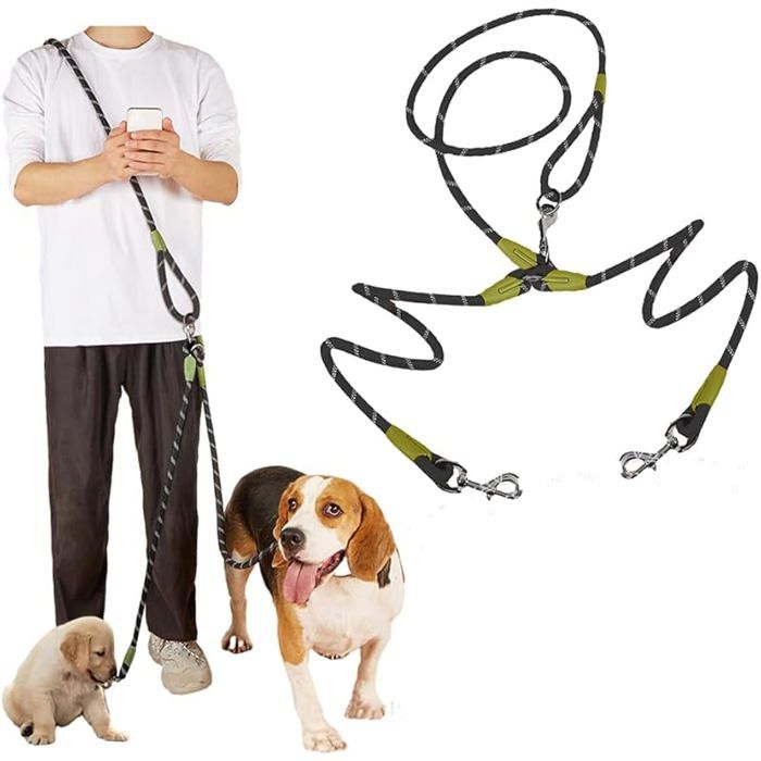 Meilleurs prix pour Laisse double mains libres pour chien laisse bandoulière pour course marche le dressage ceinture en nylon Noir 2 LAISSE