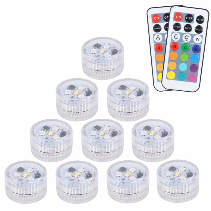 10 pcs Mini Lumières LED SubmersibleALED LIGHT Lampe sous-Marines Étanche RGB Multicolore Bougies LED Éclairage