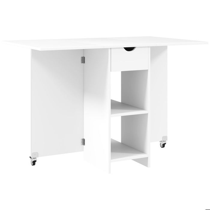Table de Cuisine 114 x 70 x 75 cm pliable mobil 2 à 4 personnes compartiments ouverts 1 tiroir