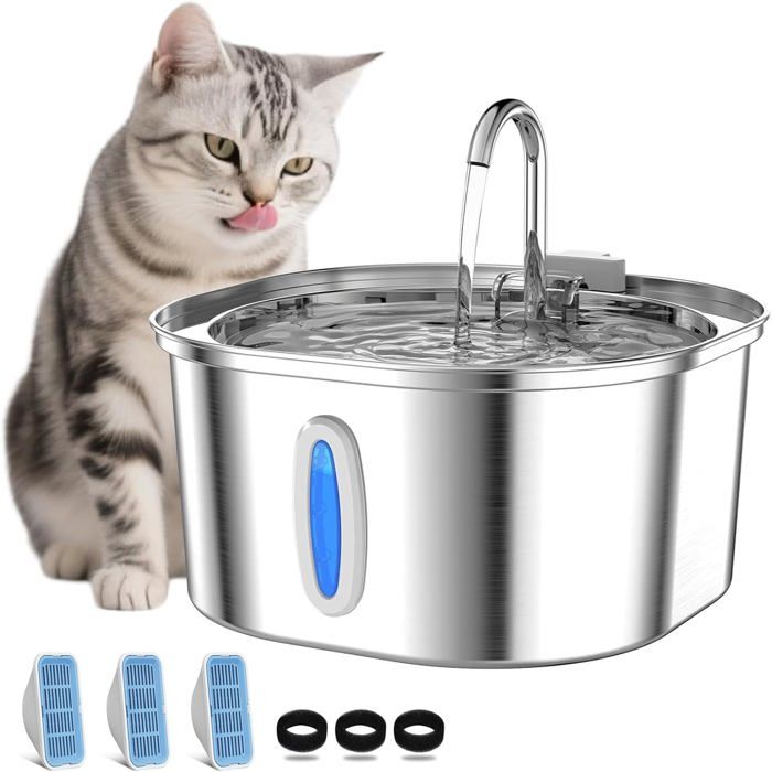 Fontaine à Eau PEKTACO 32L en Acier Inoxydable pour Chat - Silencieuse et Filtrée