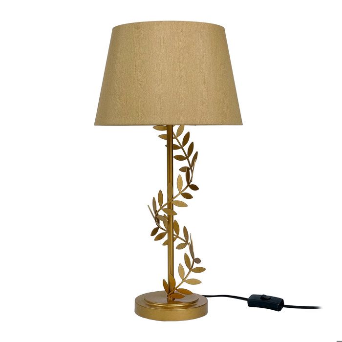 Relaxdays Lampe de table HxD 55 x 27 cm pied métal abat-jour tissu E27 dorée lampe dappoint avec câble