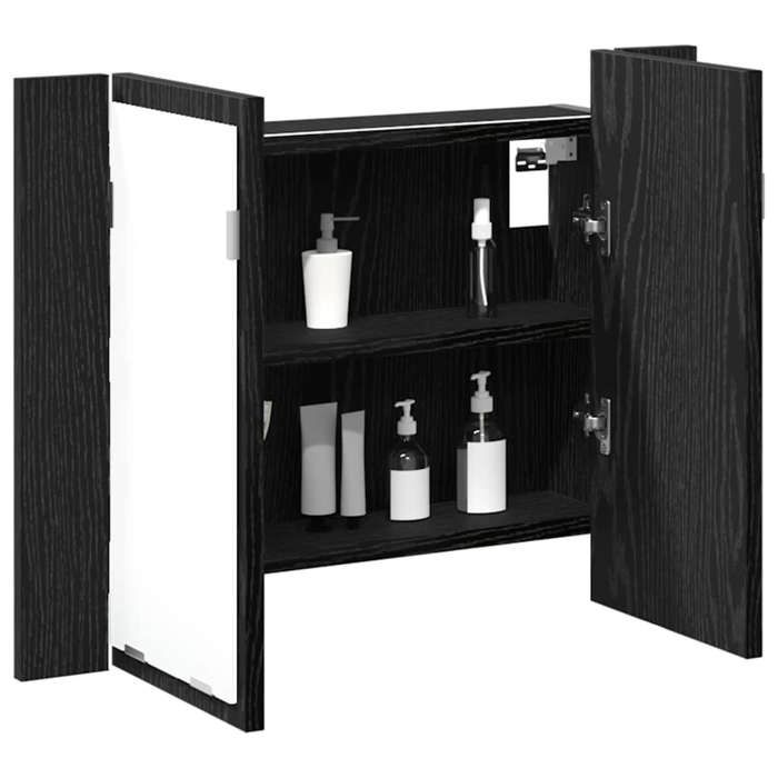 Armoire miroir de salle de bain - vidaXL - Chêne noir - 60x12x45 cm - Éclairage LED - 2 étagères - 2 portes