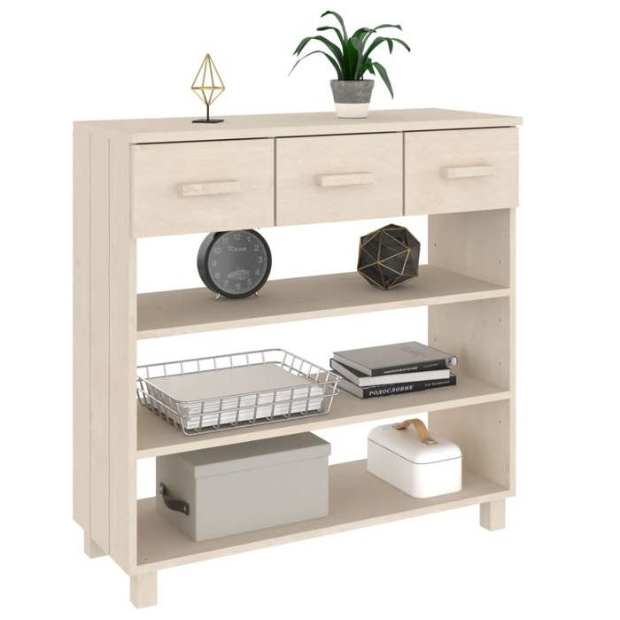 Table console en bois massif - vidaXL - 90x35x90 cm - Marron miel - Bois de pin massif - 3 tiroirs - 3 étagères