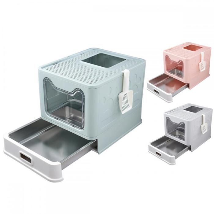 Meilleurs prix pour Bac à litière pour chat avec pelle-MENGDA-Pliable-Grande capacité-Conception à tiroir-Antidérapant-Pour chats adultes et chaton