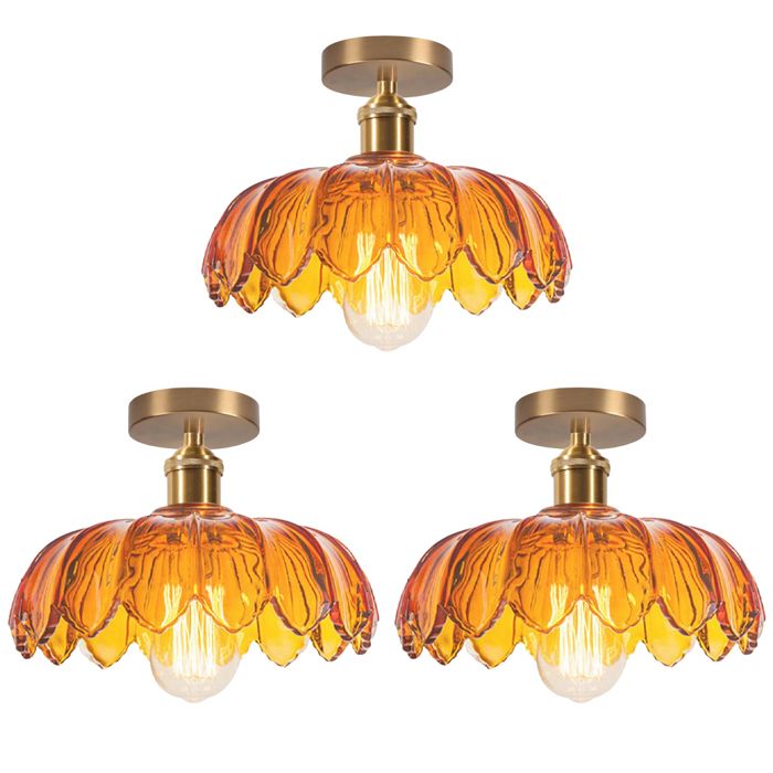 iDEGU 3pcs Plafonnier Vintage Verre AmbreLampe de Plafond Moderne Abat-jour Design Fleurs Lustre Style Nordique pour Salon Chambre