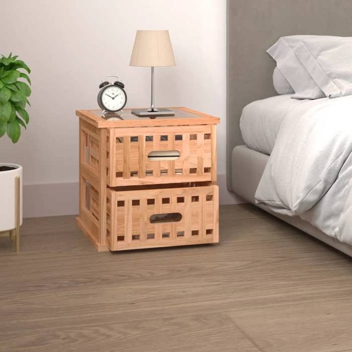 GKK Armoire de chevet Petit meuble de rangement - 34x34x34 cm - Bois massif de noyer @2597