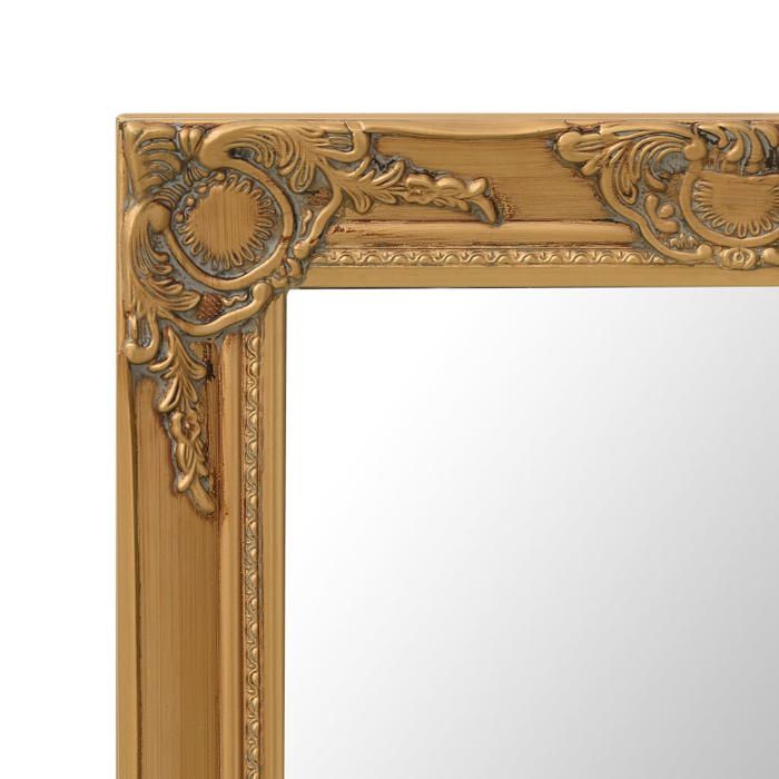 Miroir mural baroque - WIENS - 50x80 cm - Doré - Bois et verre - Rectangulaire - Crochets de fixation - Style ancien