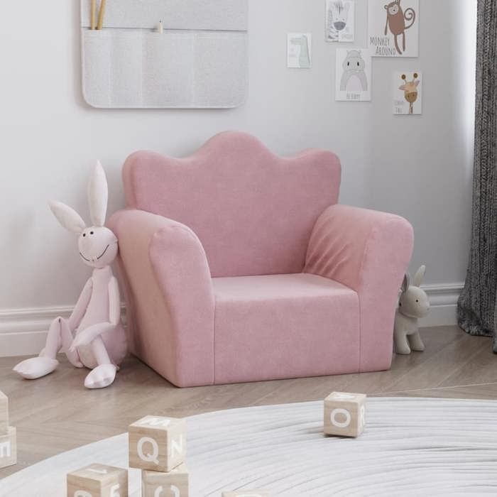Canapé pour enfants en peluche douce - vidaXL - Rose - 54x34x45 cm - Housse amovible - Mousse épaisse