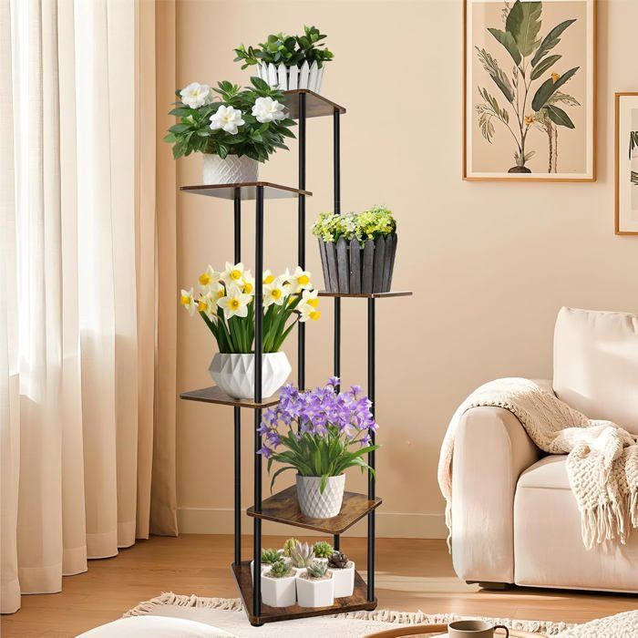 Support plantes - DAYPLUS - Étagère à plantes à 6 Niveaux - Convient pour salon chambre balcon etc - Marron