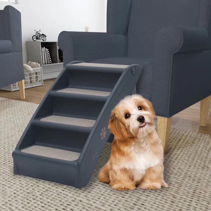 Escalier pliable pour animaux - vidaXL - 4 marches - Gris foncé - 62x40x50 cm - Pliable - Poids max 75 kg Escalier pliable pour animaux - vidaXL - 4 marches - Gris foncé - 62x40x50 cm - Pliable - Poids max 75 kg