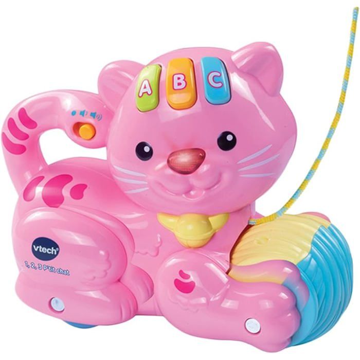 VTech - 123 Little Pink Cat Pull Toy Interactive Kitten to Walk Motor Skills and Musical Awakening Game KIT EDUCATION ACTIVITE