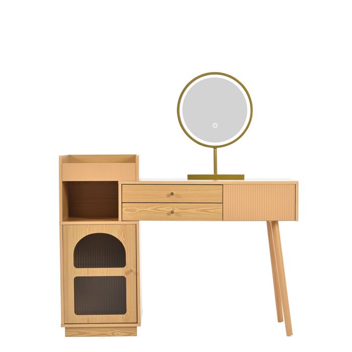 Coiffeuse en Bois avec Miroir LED à Luminosité Réglable 3 Tiroirs et 3 Compartiments 120x40x90 cm Blanc(Sans tabouret)