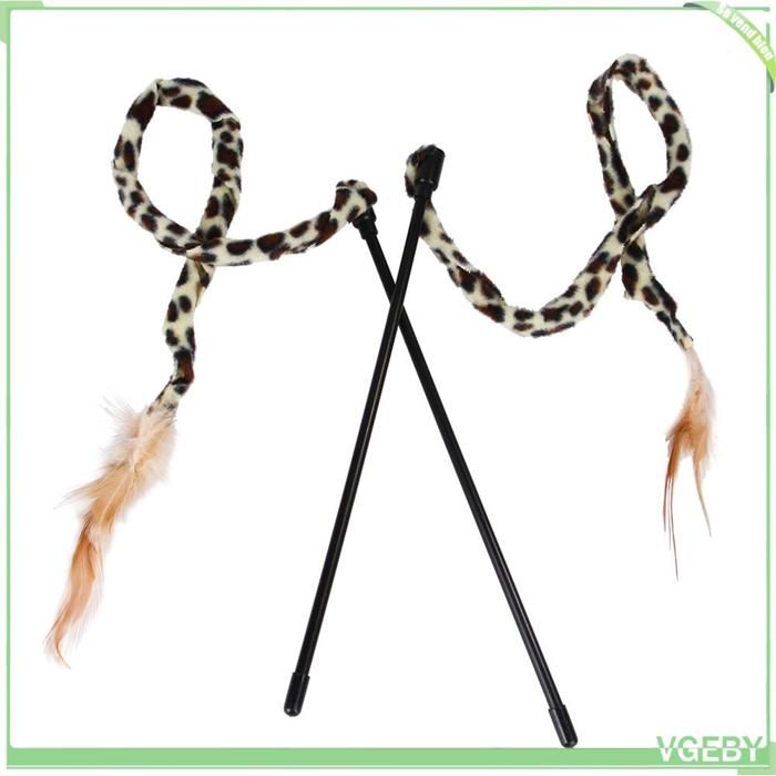 Bâton de taquine pour chat - FAFEICY - Rayures léopard - Non toxique - Plumes douces - Tige 27 cm