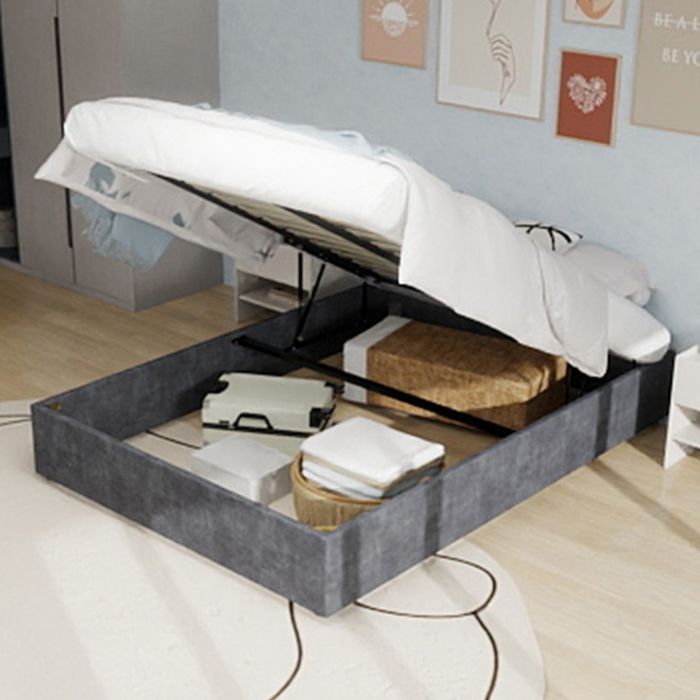 Lit Coffre Double 160x200 cm Lit Adulte et Ado avec Cadre Moderne et Vérin Hydraulique Coffre Inclus Sans Matelas Gris
