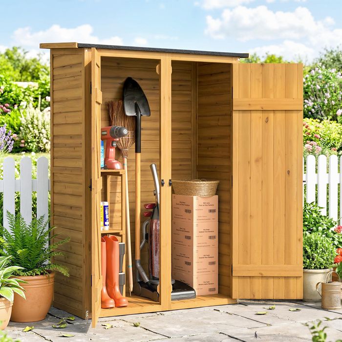 Abri de Rangement en Bois Cabane de Jardin avec 2 Étagères Marron