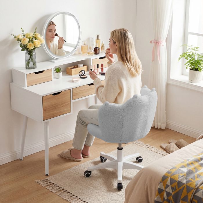 FLASIDU Chaise Coiffeuse Pivotant Chaise de Bureau Chaise de Maquillage Réglable en Hauteur Gris Pour Chambresalon Flanelle