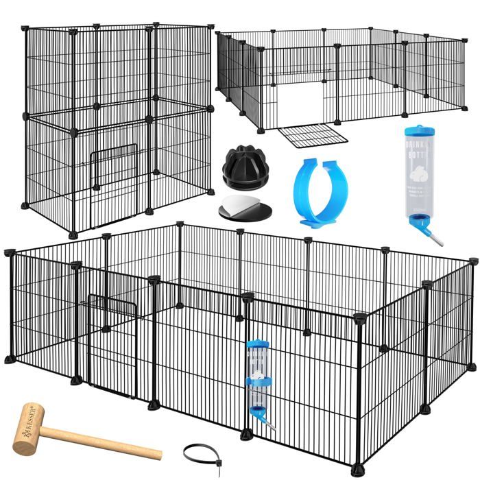 Enclos grillagé noir pour petits animaux - KESSER - Système modulaire - Distance entre barreaux 1 5 cm - Porte incluse