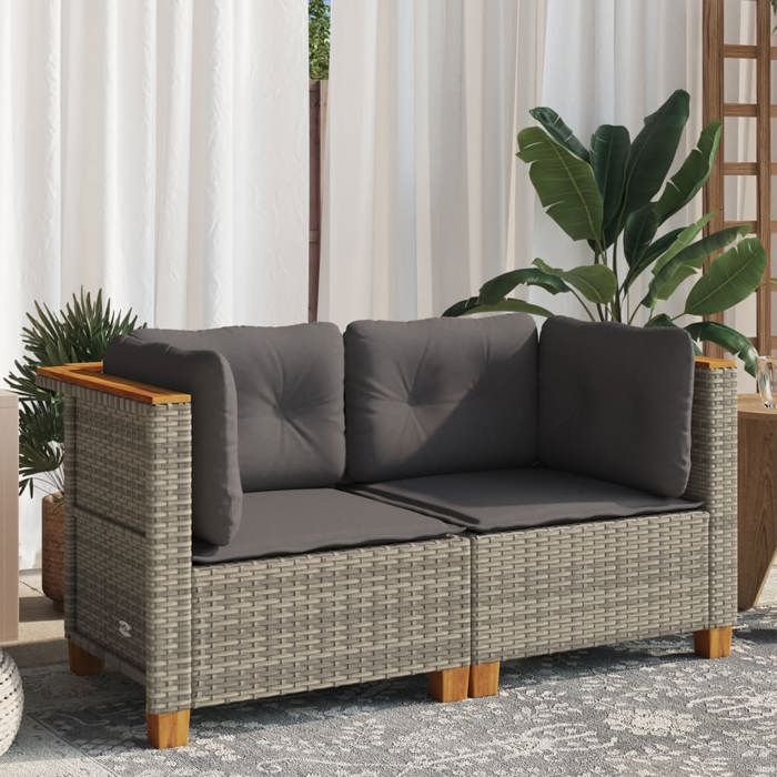 SOFA DE JARDIN/Salon bas de jardin Gris SWEETY Canapés dangle de jardin et coussins 2 pcs gris résine tressée 127x635x62cm CL8568