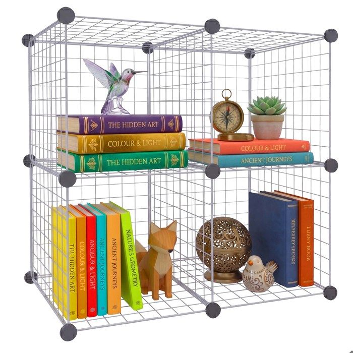Relaxdays étagère modulaire à cubes 4 cubes DIY HxLxP: 75x37x75 cm grille métallique métal argent