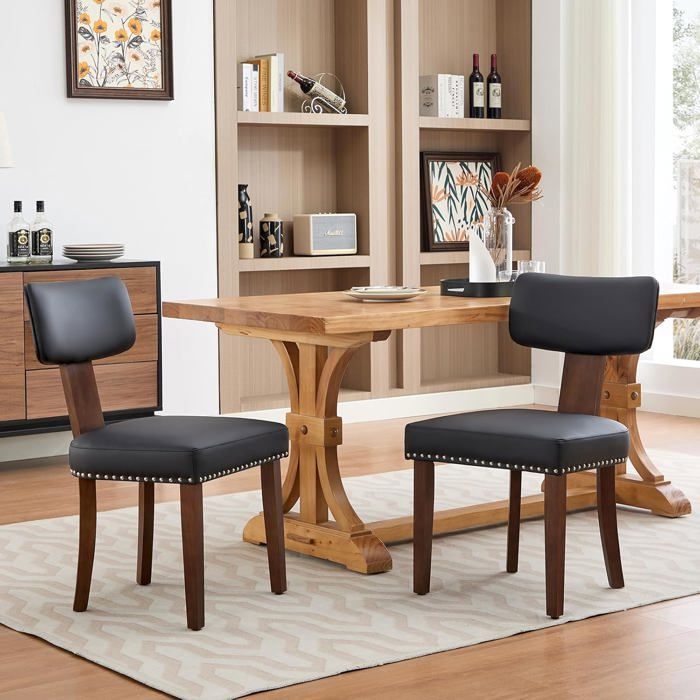 CHAISE-Lot de 2 chaises de salle à manger chaises de cuisine modernes en cuir en bois massif chaises d’appoint rembourrées noir