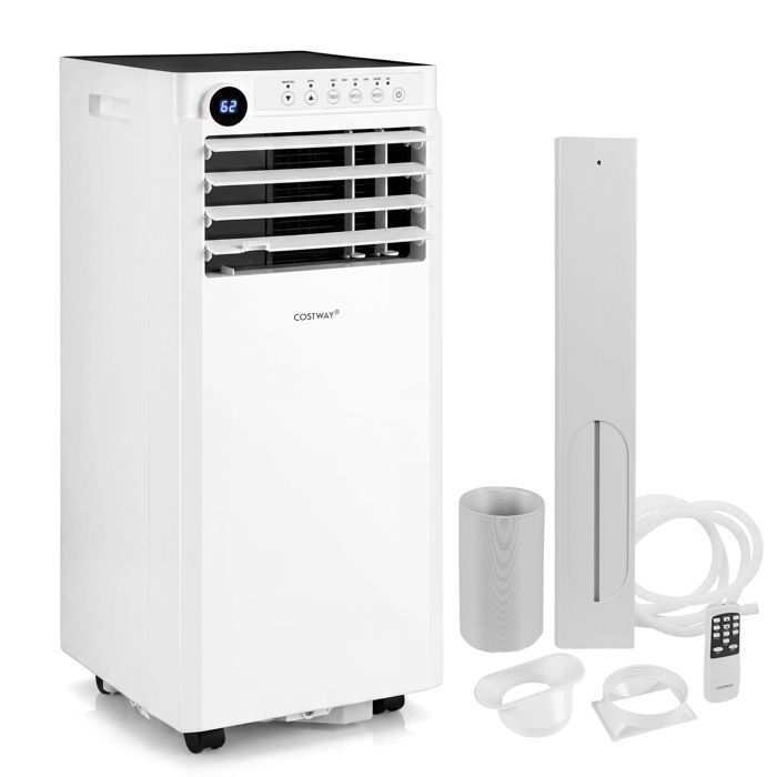 Climatiseur Mobile 7000 BTU 2kW Wifi 4 en 1 R290 COSTWAY-RefroidissementDéshumidificateurVentilateurMode Nuit-Kit Fenêtre-325㎡