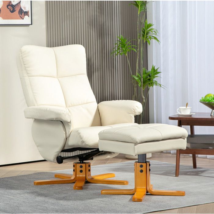Fauteuil de relaxation pivotant 360° avec repose-pieds rangement dossier inclinable blanc crème