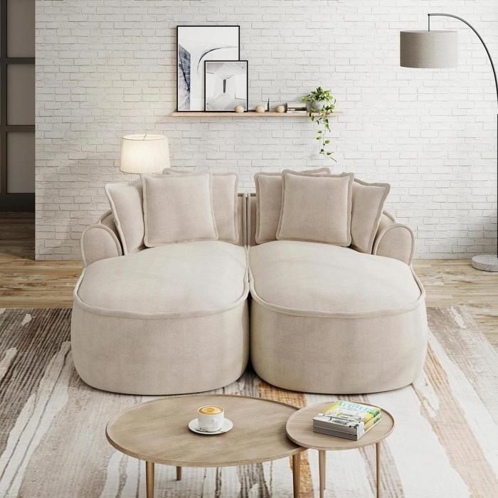 Canapé modulable - KOMHTOM - Double méridienne extra-large - Sans cadre - Chenille - Taupe clair Canapé modulable - KOMHTOM - Double méridienne extra-large - Sans cadre - Chenille - Taupe clair