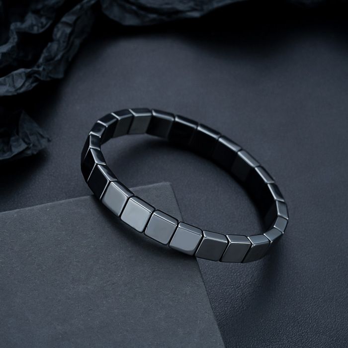 Bracelet homme en hématite carré élastique Bijoux Homme style minimaliste - Noir