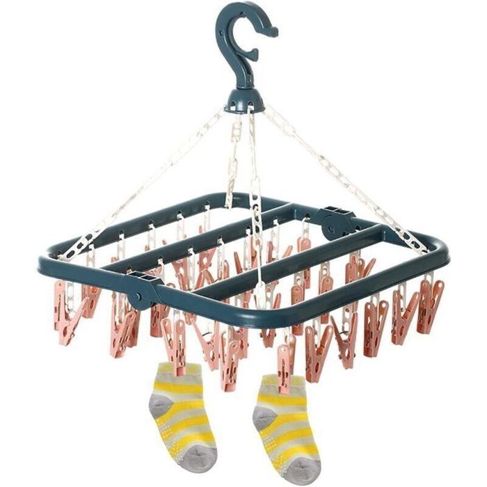 Étendoir à chaussettes - 32 pinces - Plastique durable - Séchage sous-vêtements - Intérieur et extérieur