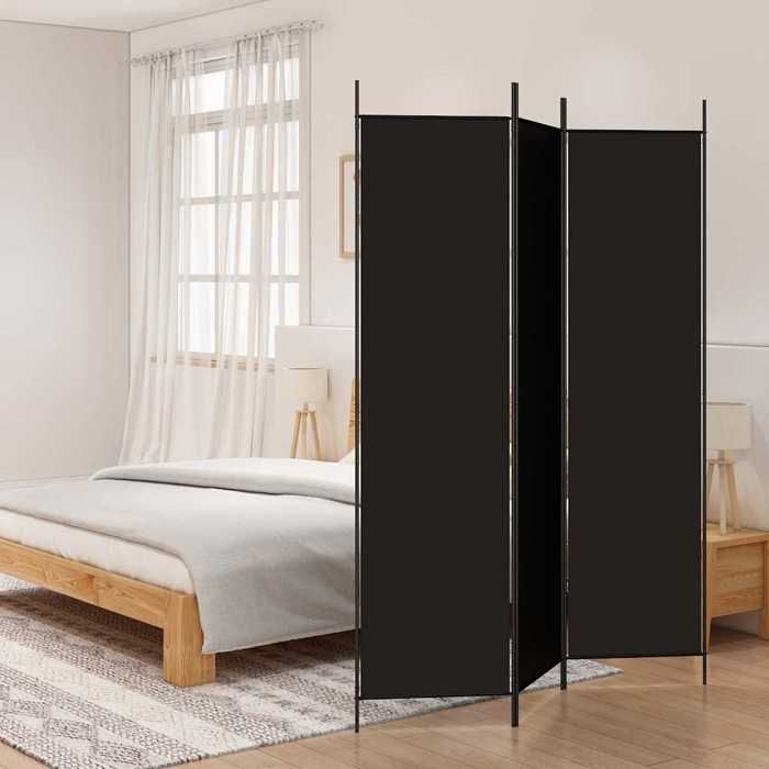 Noir Cloison de séparation 3 panneaux Noir 150x200 cm Tissu - Meuble Paravent @135528