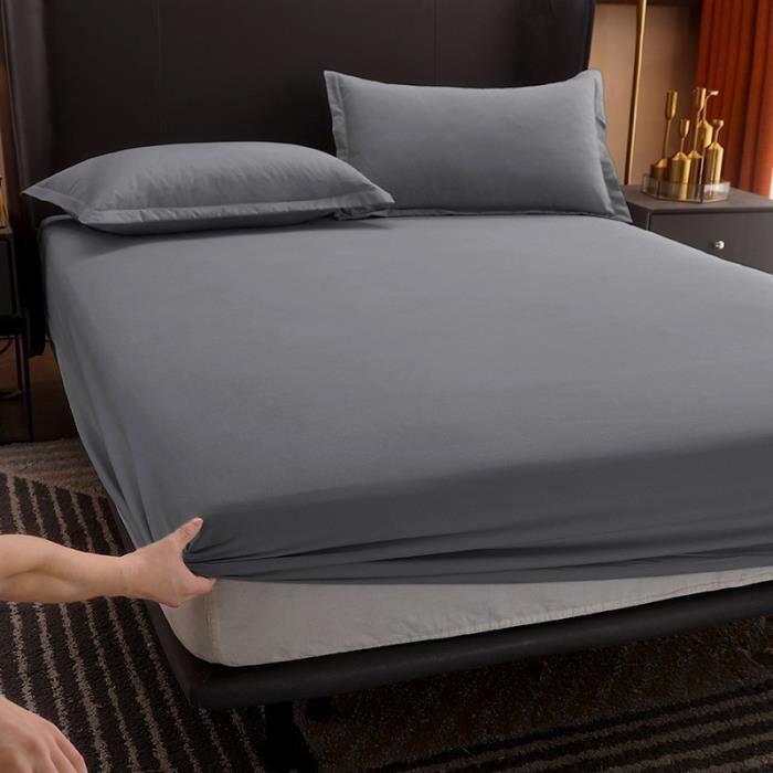 Drap Housse - AMOUNE - 180 x 200 cm - Coton - Antidérapant - Gris