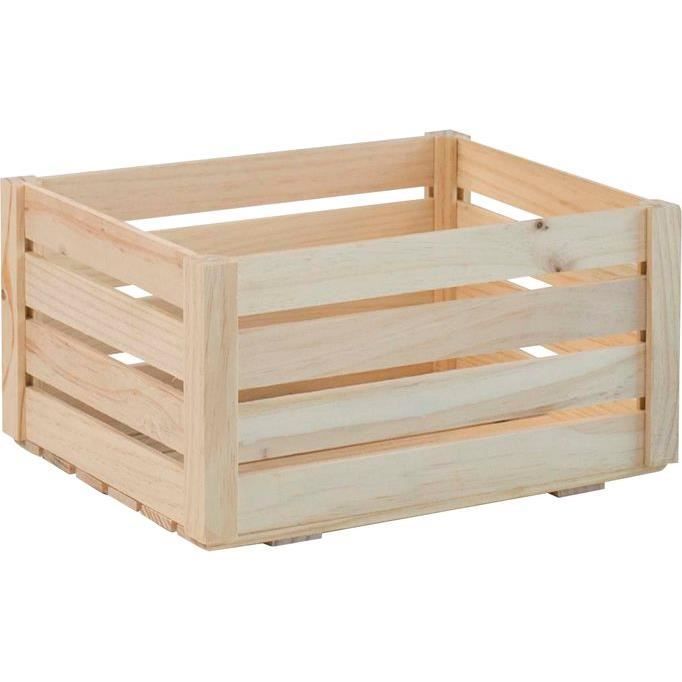 Caisse de rangement à lattes pin massif - 30 x 22 x 16 cm - bois brut