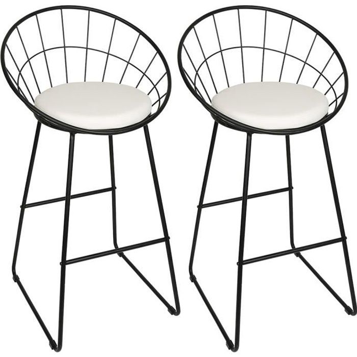 jinkeey 2 x tabouret de bar en fer forgé - moderne - casual chaises à manger avec élasticité et un rembourrage épaissi (noir/blanc)