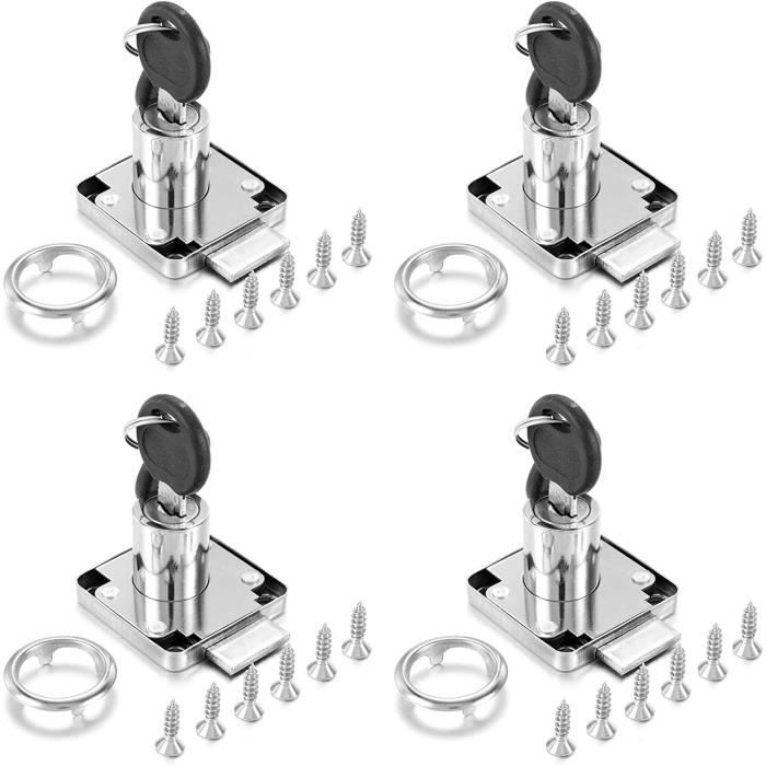 Lot De 4 Serrures à Poignée En T En Acier Inoxydable – Avec 2 Clés Chacune, Pour Boîte à Outils, Camion, Remorque