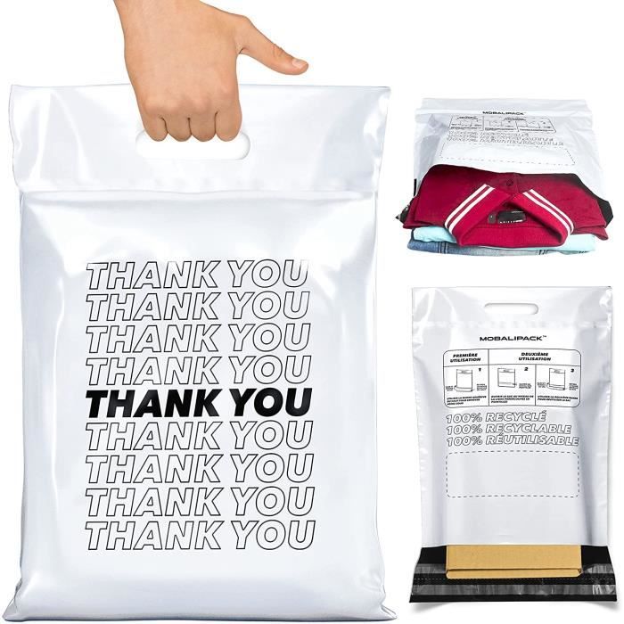 50x Enveloppes Plastique Expedition RÉUTILISABLE 100% Recyclée, 28X35+7cm, Emballage Colis Vetement Avec Poignée